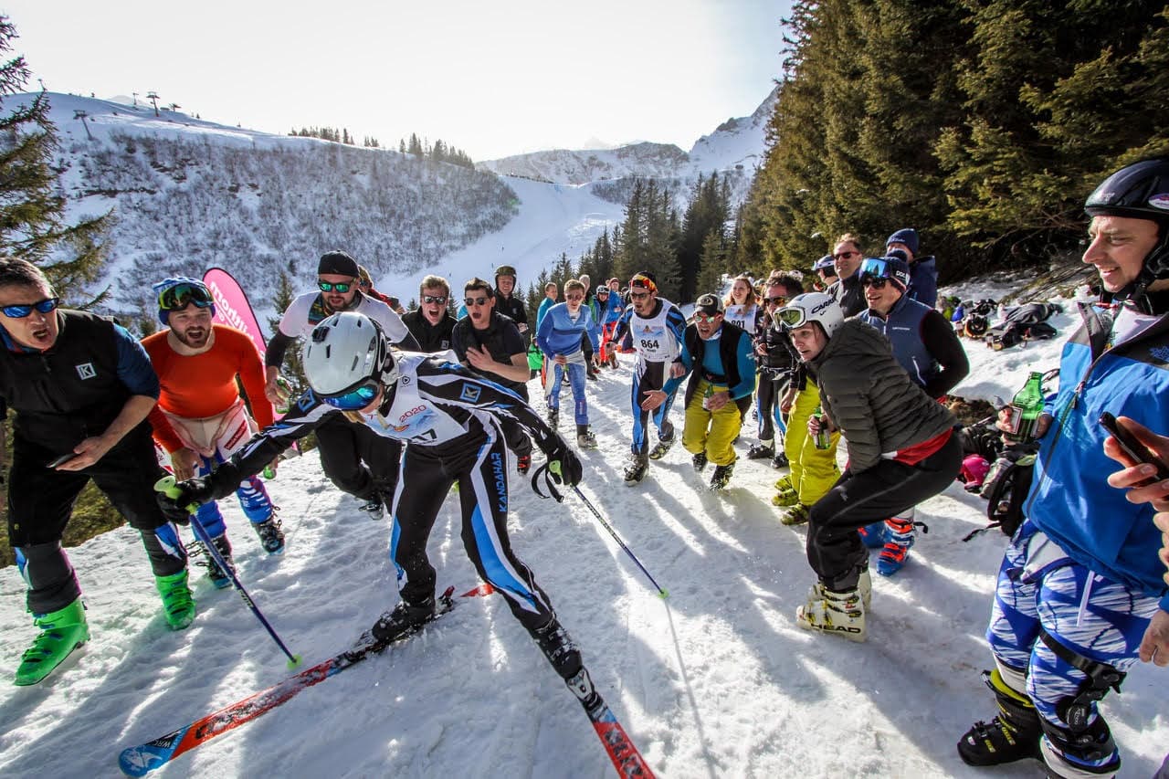 Members of the Kandahar Ski Club in Mürren during the Inferno Week
